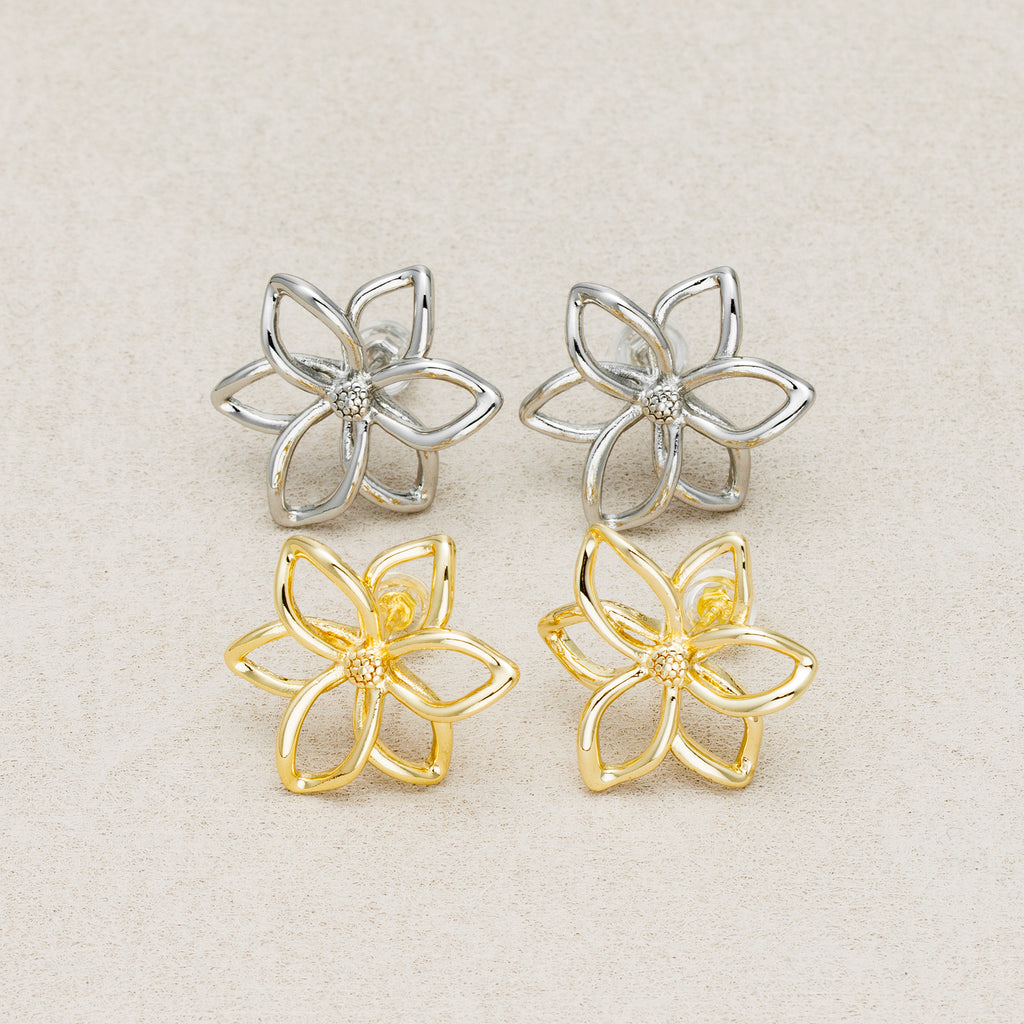 Launch Promo: 24K Gold PVD Stainless Steel Open Petal Lotus Flower Stud Earring in Gold & Silver | Sold Each