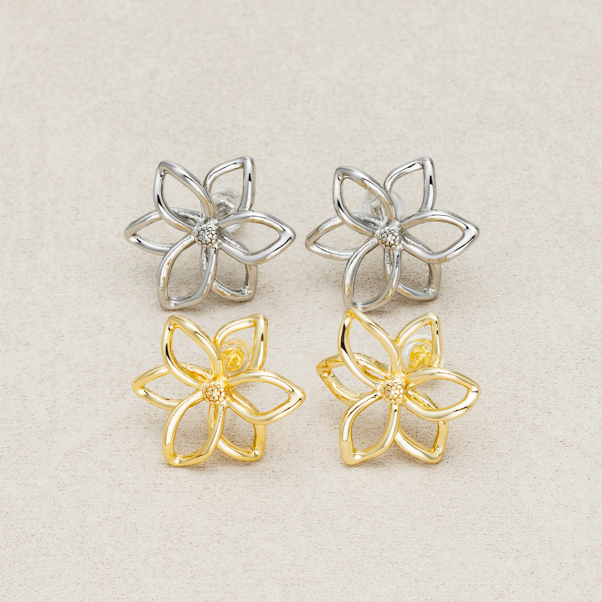 Launch Promo: 24K Gold PVD Stainless Steel Open Petal Lotus Flower Stud Earring in Gold & Silver | Sold Each