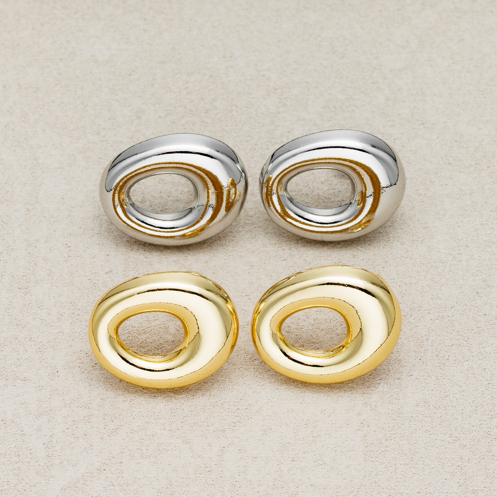 Launch Promo: 24K Gold PVD Stainless Steel Chunky Hollow Oval Stud Earring in Gold & Silver | Sold Each