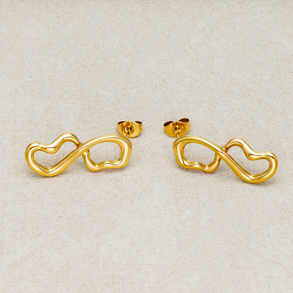 Launch Promo: 24K Gold PVD Stainless Steel Molten Infinity Love Stud Earring in Gold & Silver