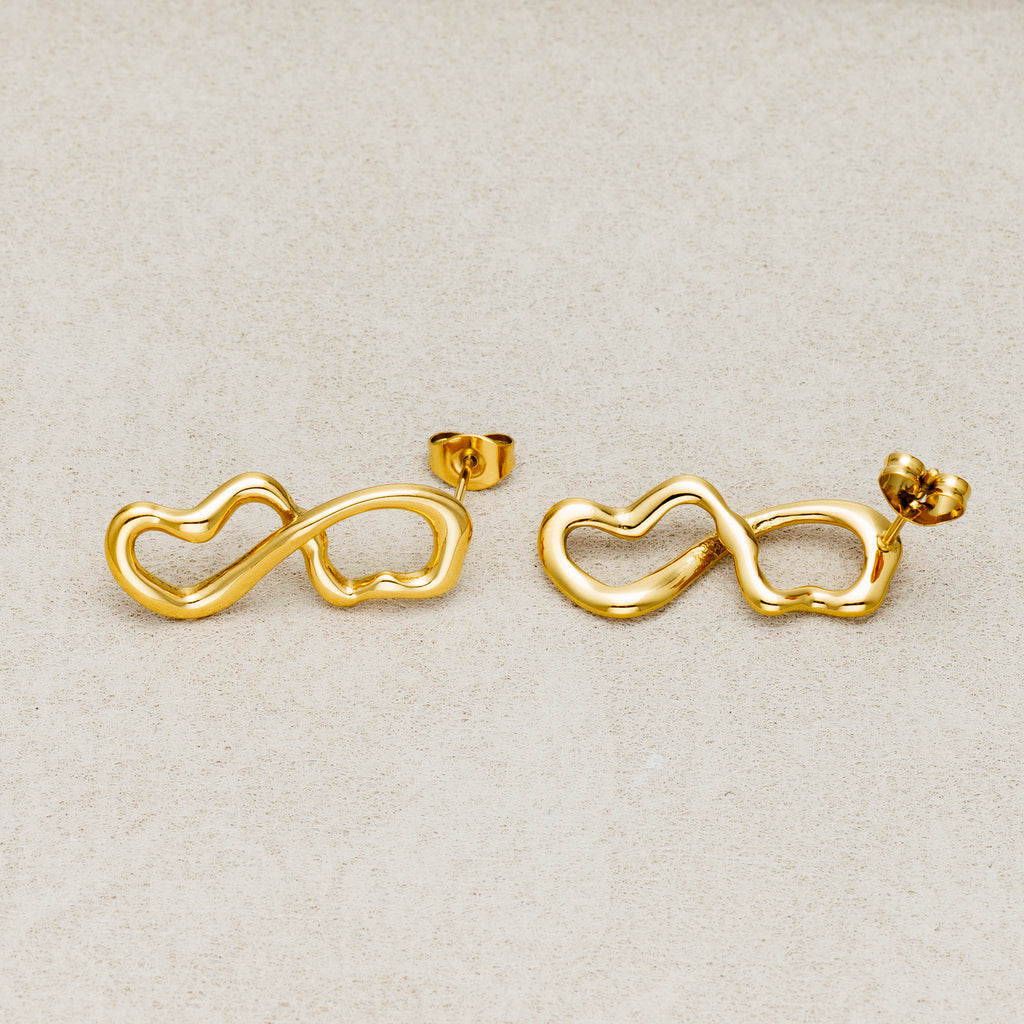 Launch Promo: 24K Gold PVD Stainless Steel Molten Infinity Love Stud Earring in Gold & Silver