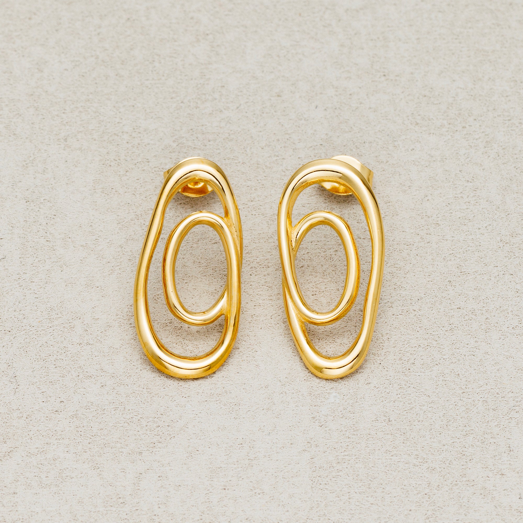 Launch Promo: 24K Gold PVD Stainless Steel Irregular Double Hoop Abstract Stud Earring in Gold & Silver