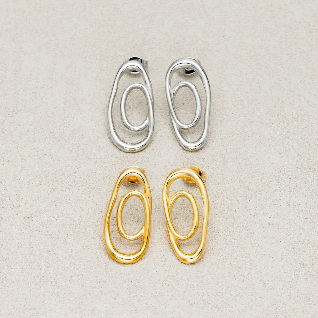 Launch Promo: 24K Gold PVD Stainless Steel Irregular Double Hoop Abstract Stud Earring in Gold & Silver