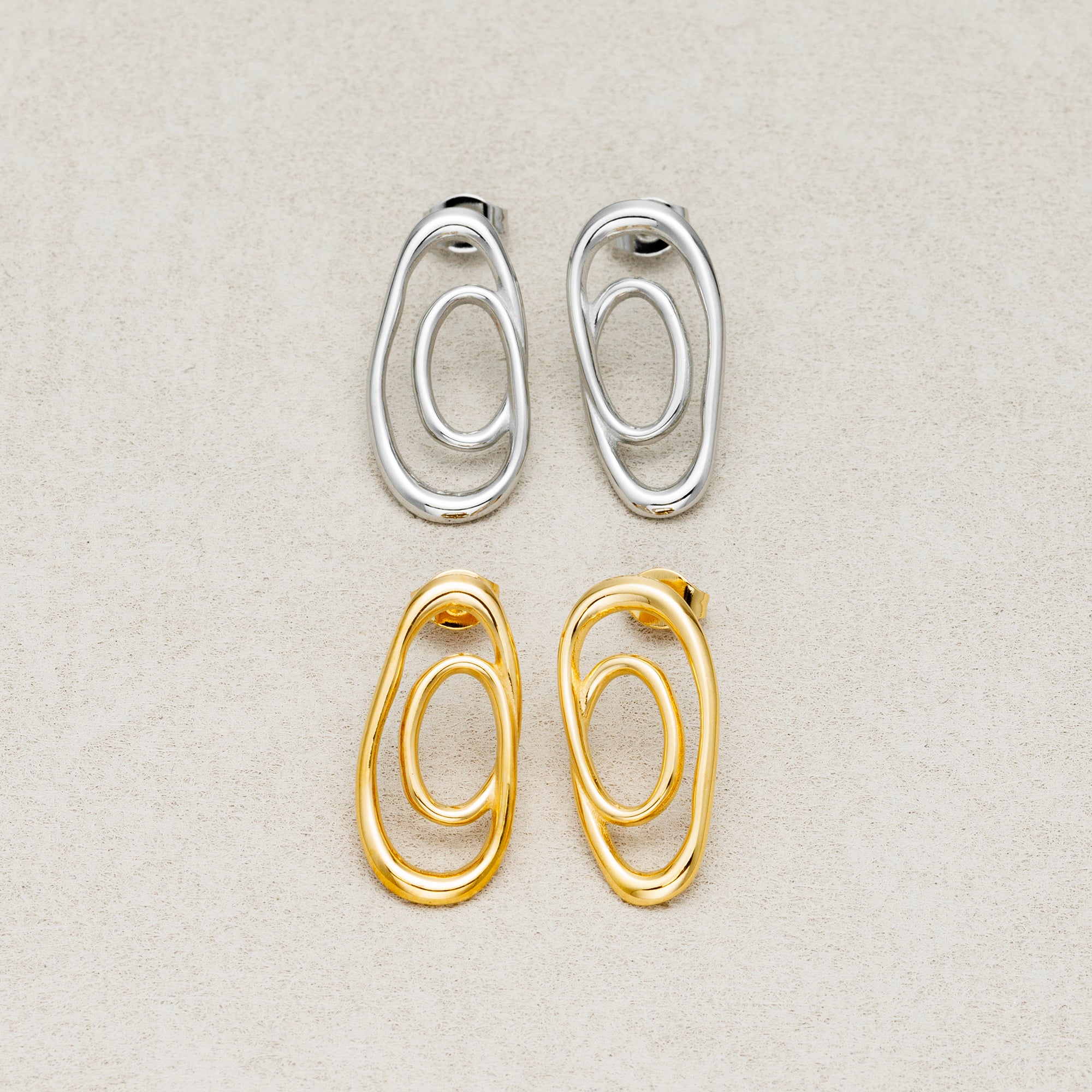 Launch Promo: 24K Gold PVD Stainless Steel Irregular Double Hoop Abstract Stud Earring in Gold & Silver