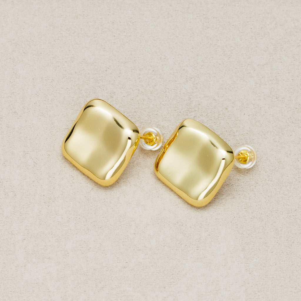 Launch Promo: 24K Gold PVD Stainless Steel Molten Geometric Square Stud Earring in Gold & Silver