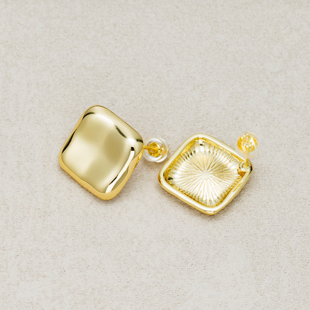 Launch Promo: 24K Gold PVD Stainless Steel Molten Geometric Square Stud Earring in Gold & Silver