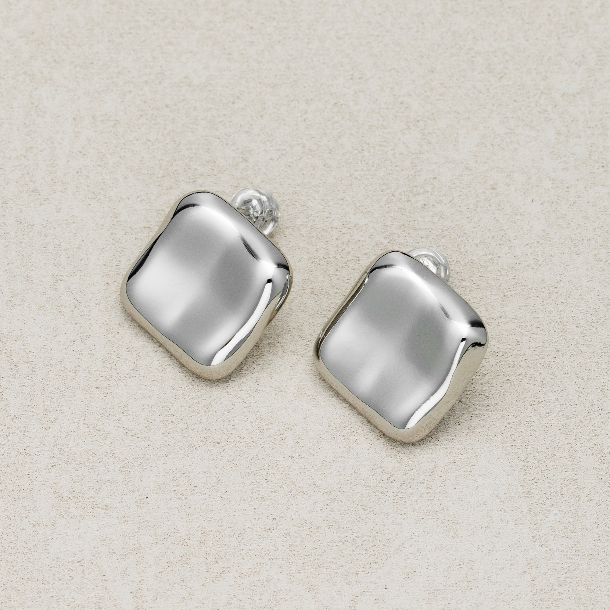 Launch Promo: 24K Gold PVD Stainless Steel Molten Geometric Square Stud Earring in Gold & Silver