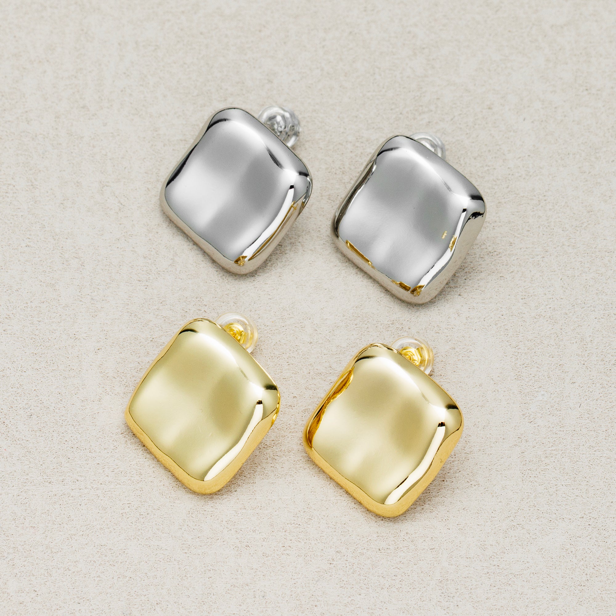 Launch Promo: 24K Gold PVD Stainless Steel Molten Geometric Square Stud Earring in Gold & Silver
