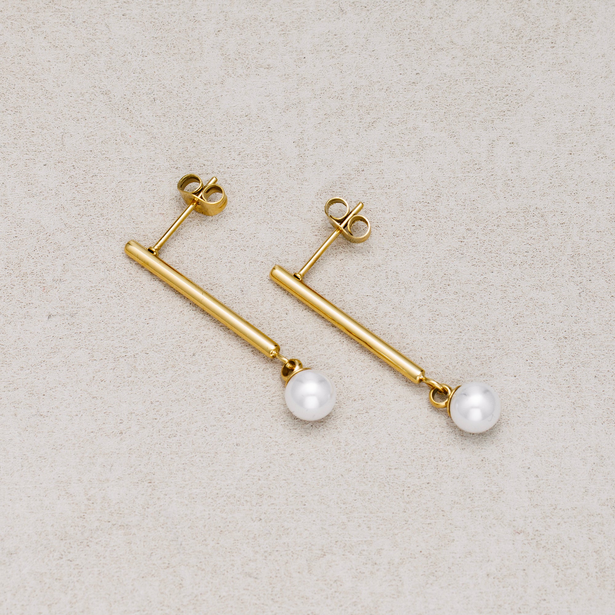 Launch Promo: 24K Gold PVD Stainless Steel Shell Pearl Long Tube Stud Earring