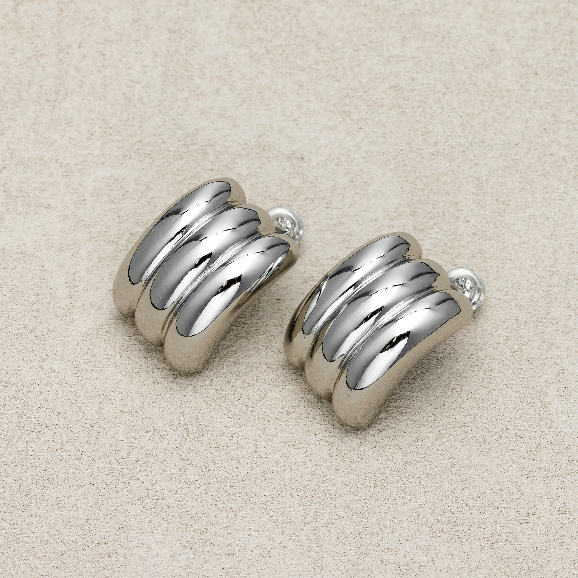 Launch Promo: 24K Gold PVD Stainless Steel Triple Ribbed Hoop Earring in Gold & Silver | Sold Each