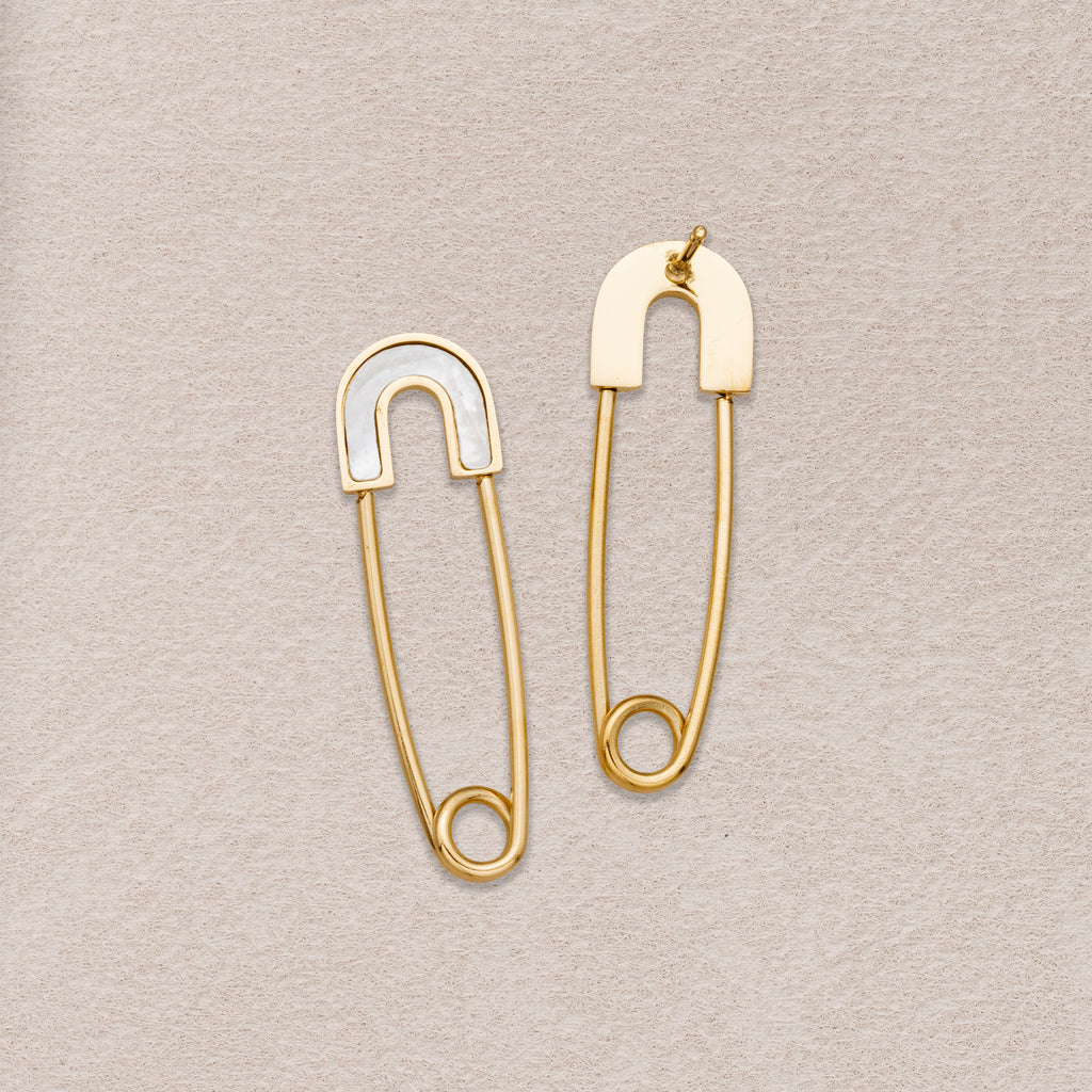 Launch Promo: 24K Gold PVD Stainless Steel Mother Of Pearl Safety Pin Stud Earring