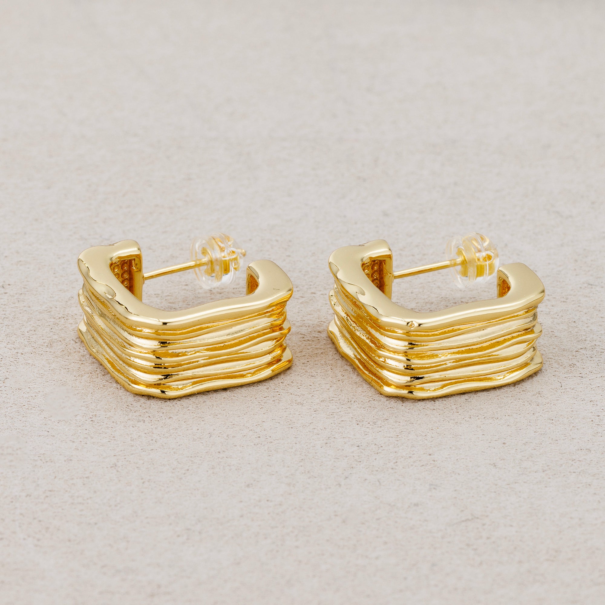 Launch Promo: 24K Gold PVD Stainless Steel Square Wavy Ribbon Stud Earring in Gold & Silver | Sold Each