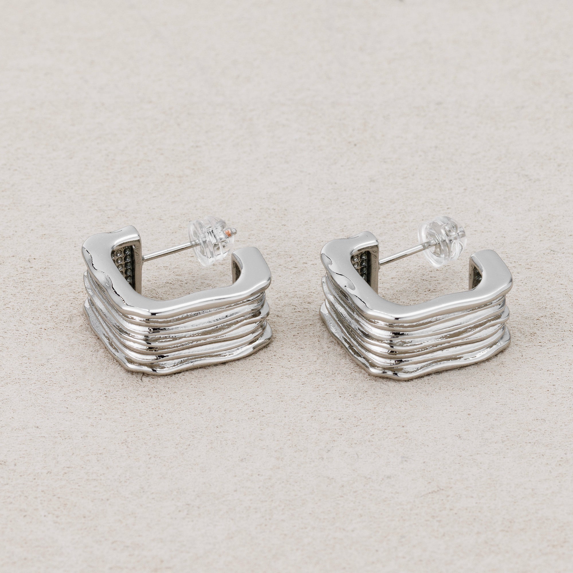 Launch Promo: 24K Gold PVD Stainless Steel Square Wavy Ribbon Stud Earring in Gold & Silver | Sold Each