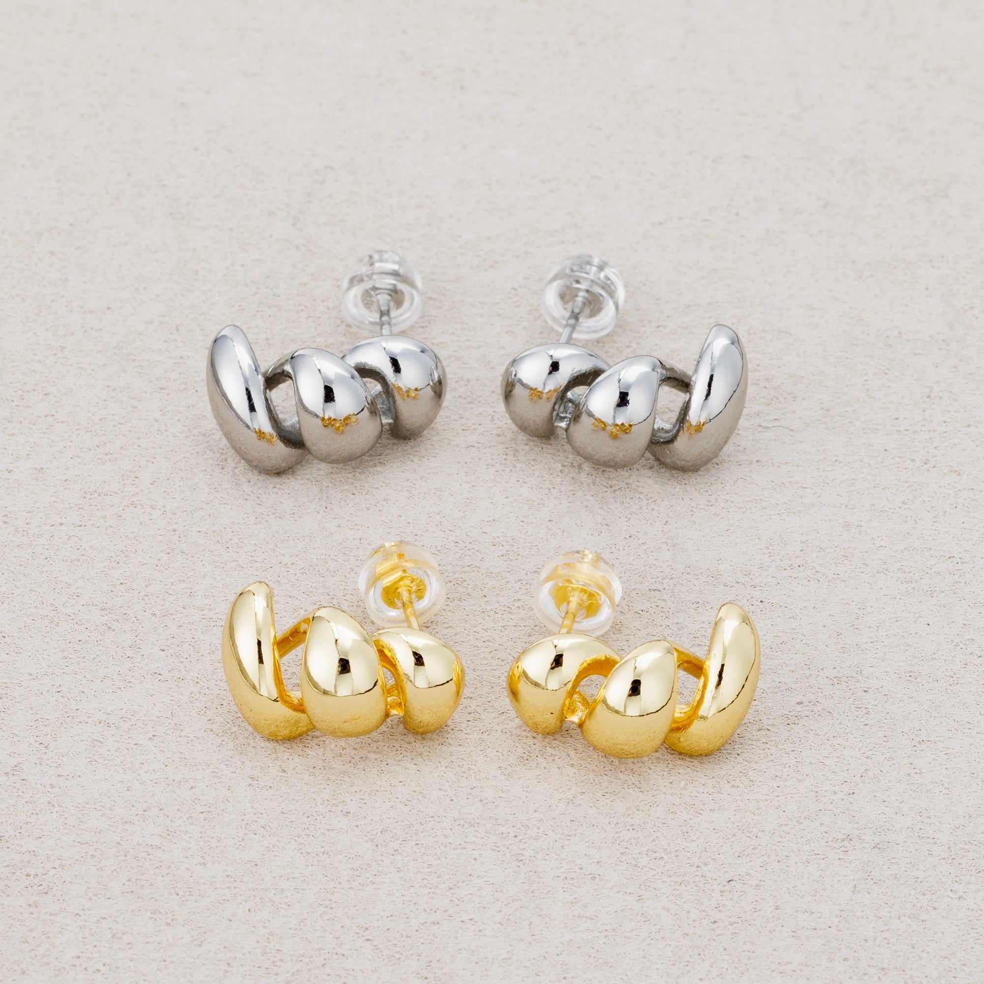 Launch Promo: 24K Gold PVD Stainless Steel Minimalist Spiral Stud Earring in Gold & Silver | Sold Each