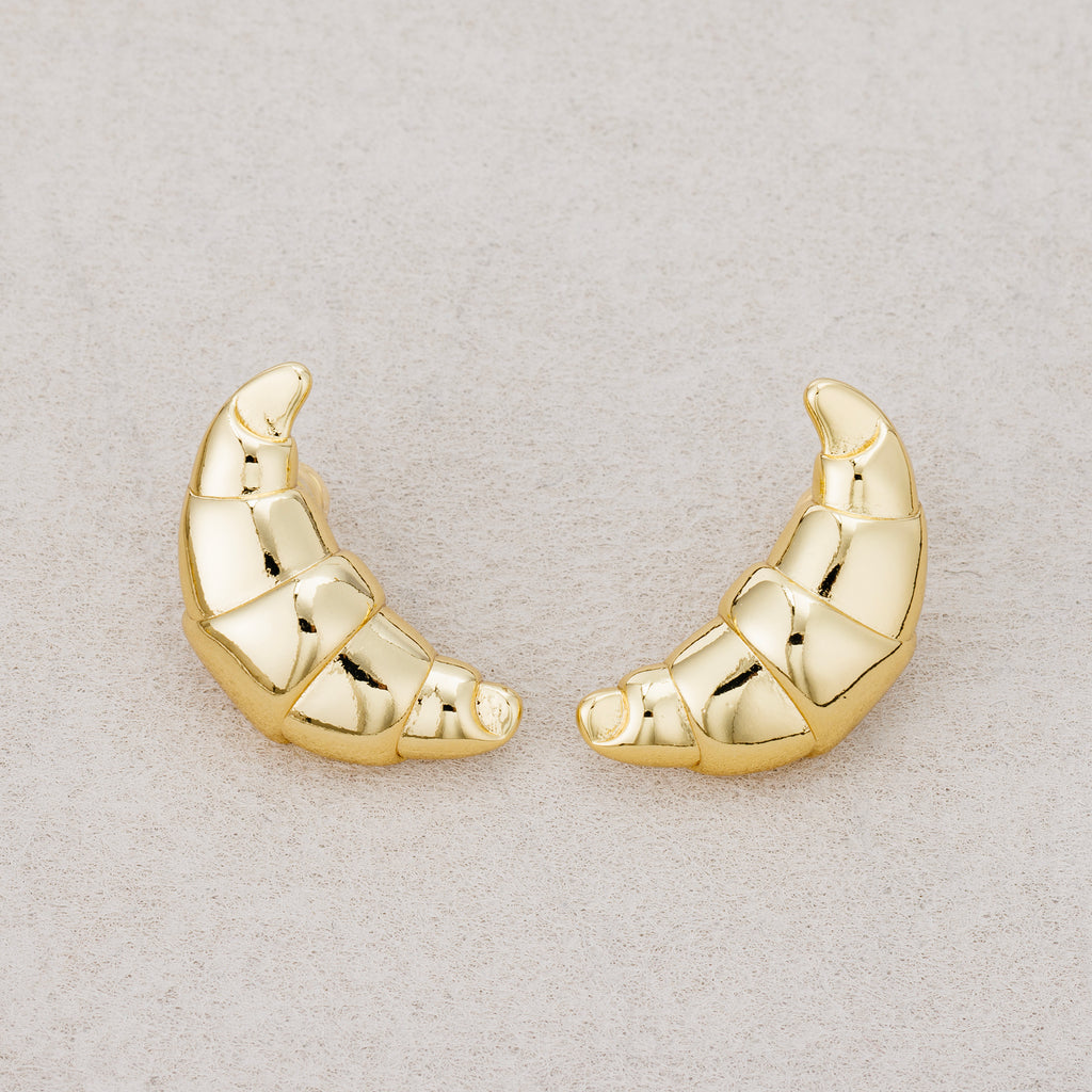 Launch Promo: 24K Gold PVD Stainless Steel Textured Yummy Croissant Stud Earring | Sold Each