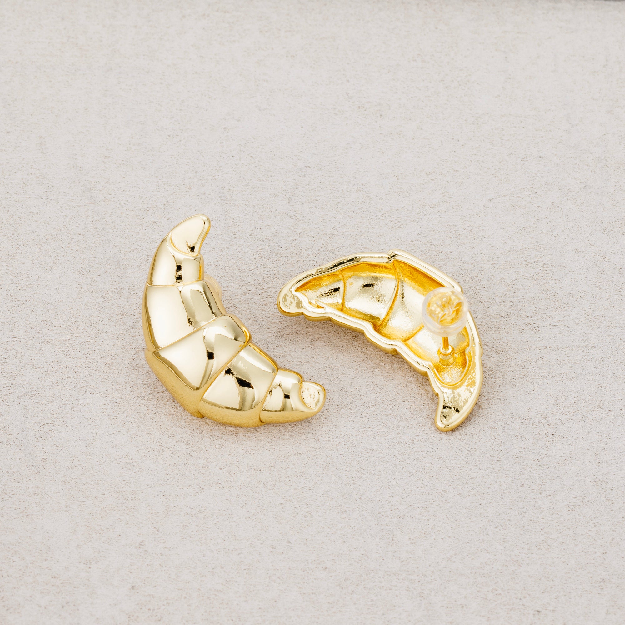 Launch Promo: 24K Gold PVD Stainless Steel Textured Yummy Croissant Stud Earring | Sold Each