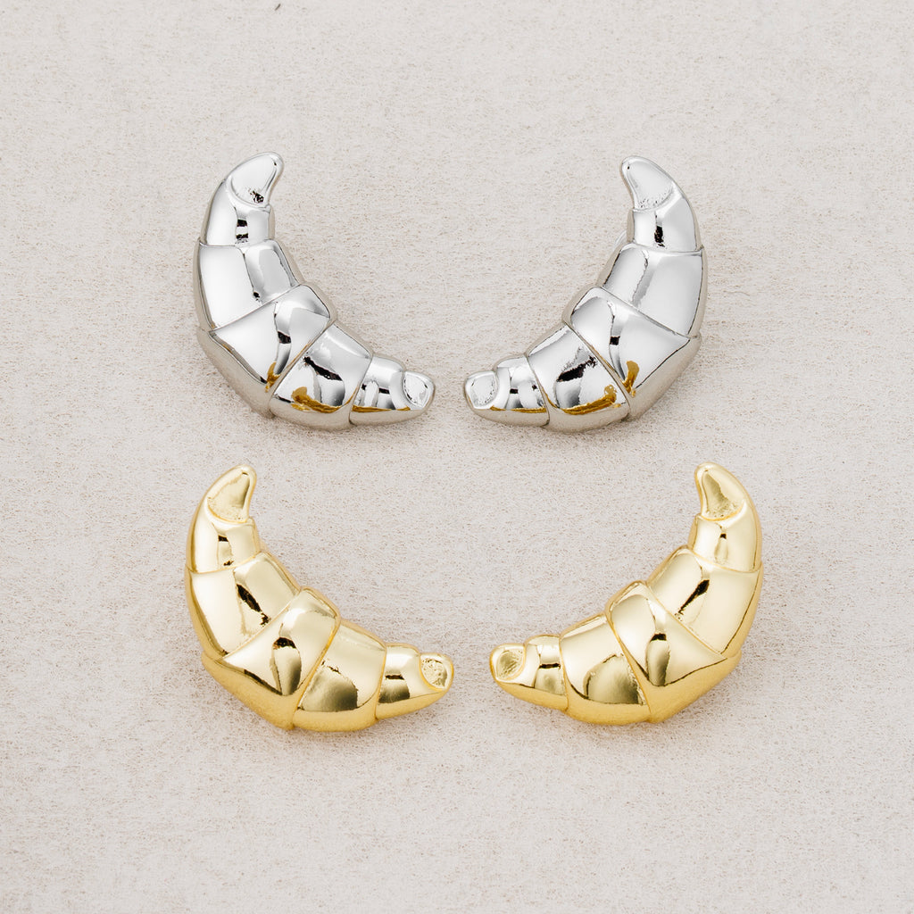 Launch Promo: 24K Gold PVD Stainless Steel Textured Yummy Croissant Stud Earring | Sold Each