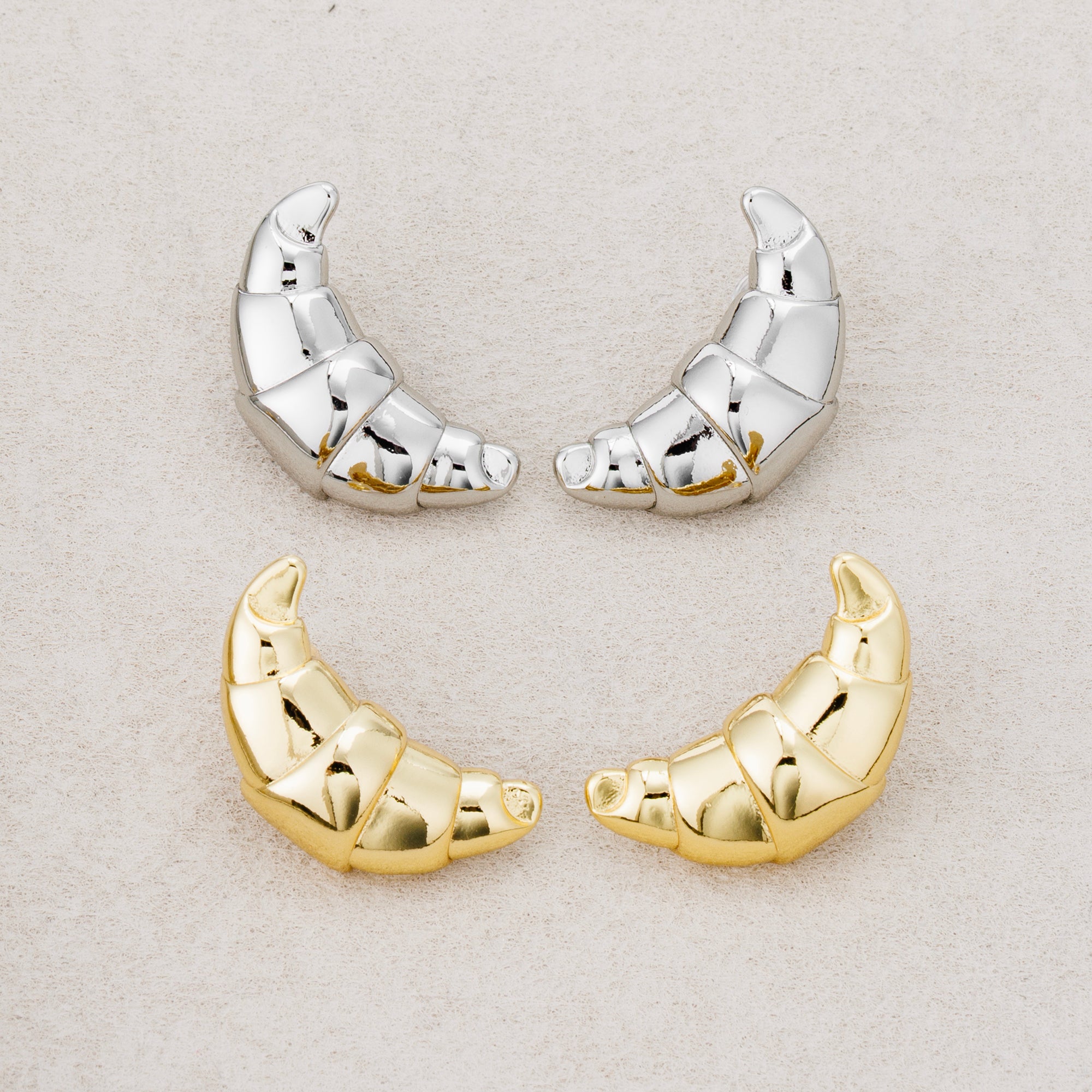 Launch Promo: 24K Gold PVD Stainless Steel Textured Yummy Croissant Stud Earring | Sold Each