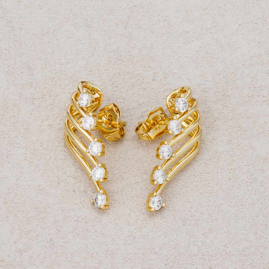 Launch Promo: 24K Gold PVD Stainless Steel Clear CZ Sparkling Angel Wings Stud Earring | Sold Each