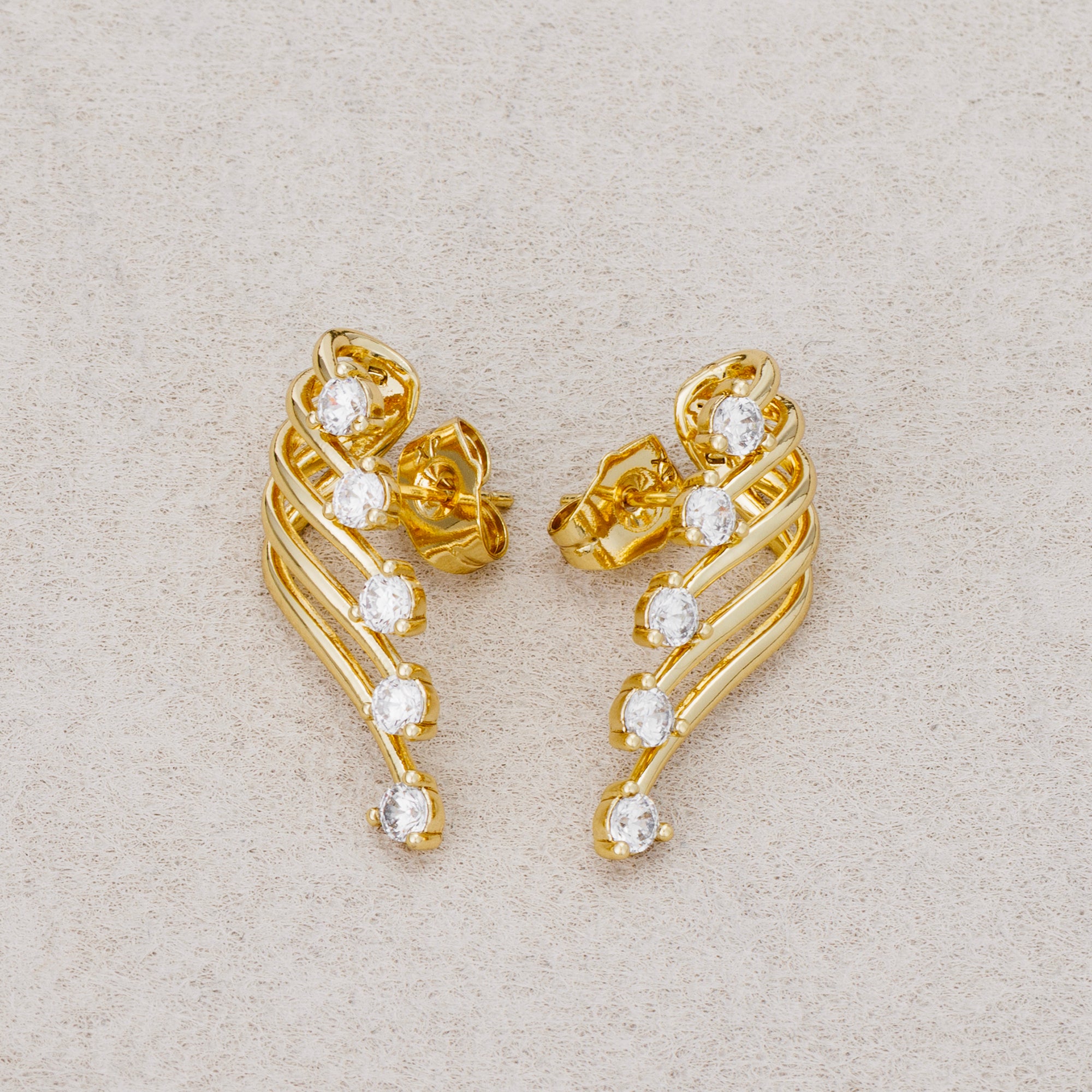 Launch Promo: 24K Gold PVD Stainless Steel Clear CZ Sparkling Angel Wings Stud Earring | Sold Each
