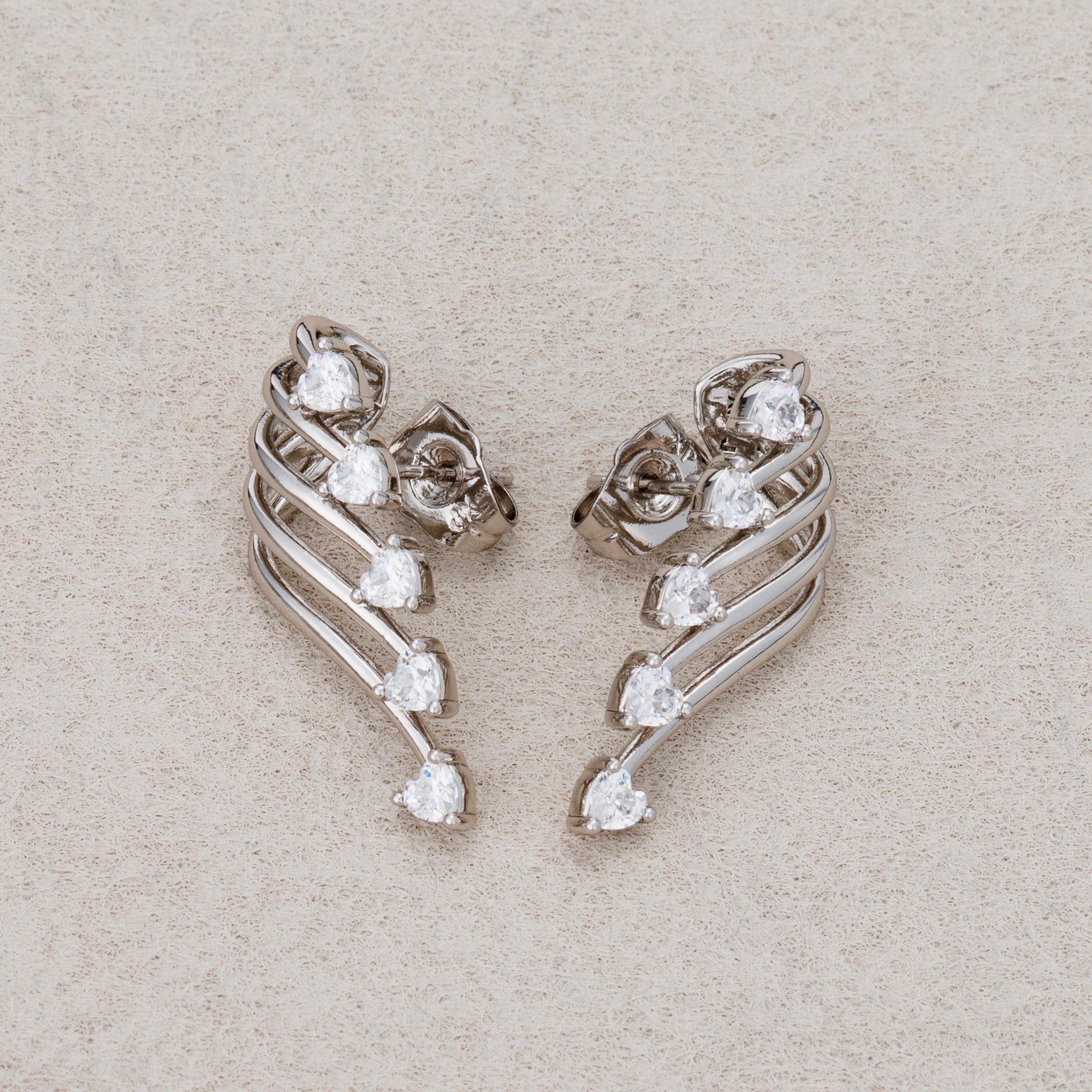 Launch Promo: 24K Gold PVD Stainless Steel Clear CZ Sparkling Angel Wings Stud Earring | Sold Each