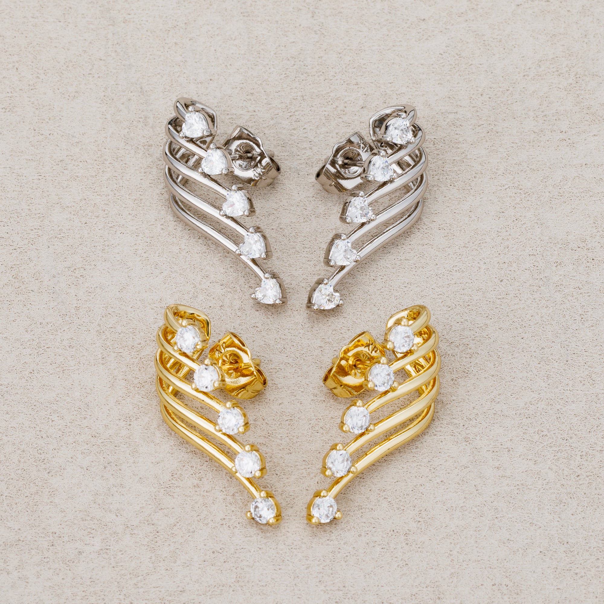 Launch Promo: 24K Gold PVD Stainless Steel Clear CZ Sparkling Angel Wings Stud Earring | Sold Each