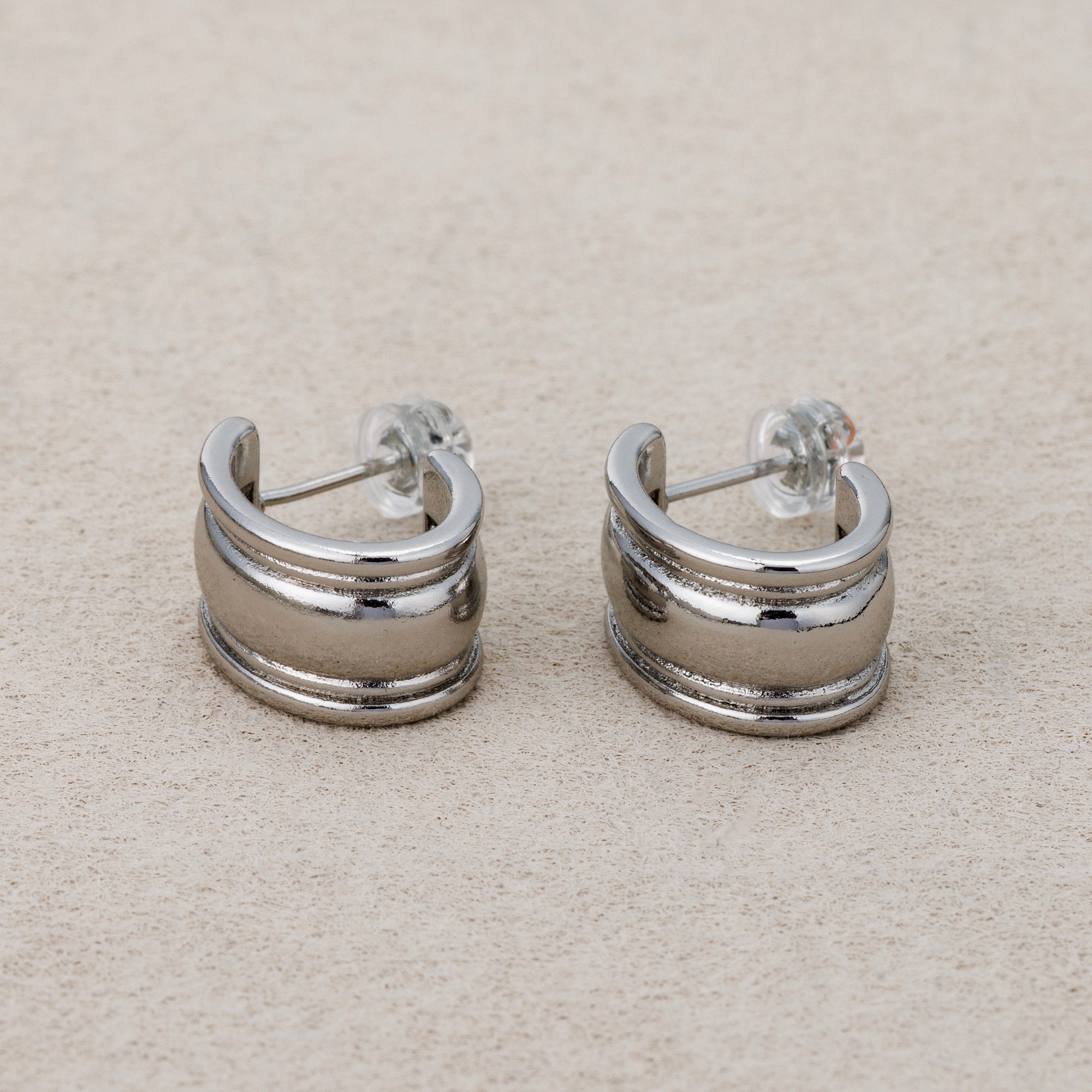 Launch Promo: 24K Gold PVD Stainless Steel Interlocking Concave Chunky C Hoop Earring in Gold & Silver | Sold Each
