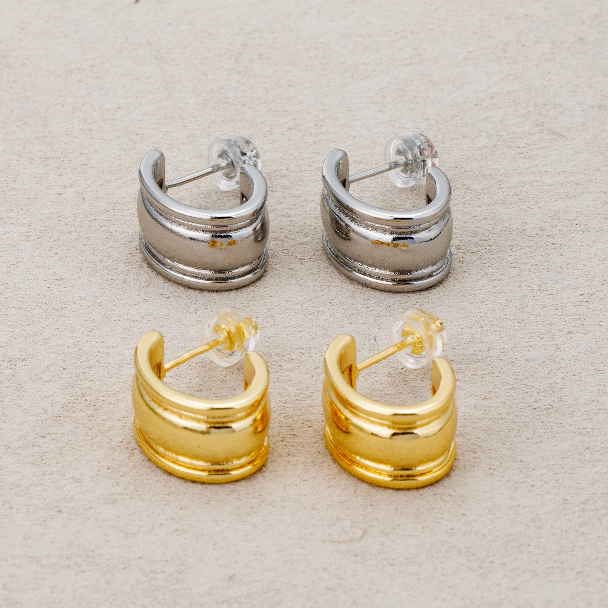 Launch Promo: 24K Gold PVD Stainless Steel Interlocking Concave Chunky C Hoop Earring in Gold & Silver | Sold Each
