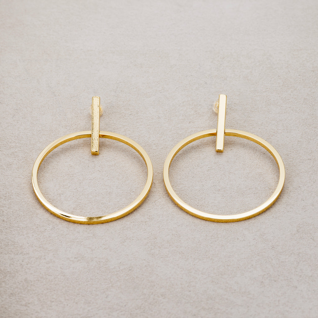 Launch Promo: 24K Gold PVD Stainless Steel Geometric Hoop and Bar Drop Statement Stud Earring | Sold Each