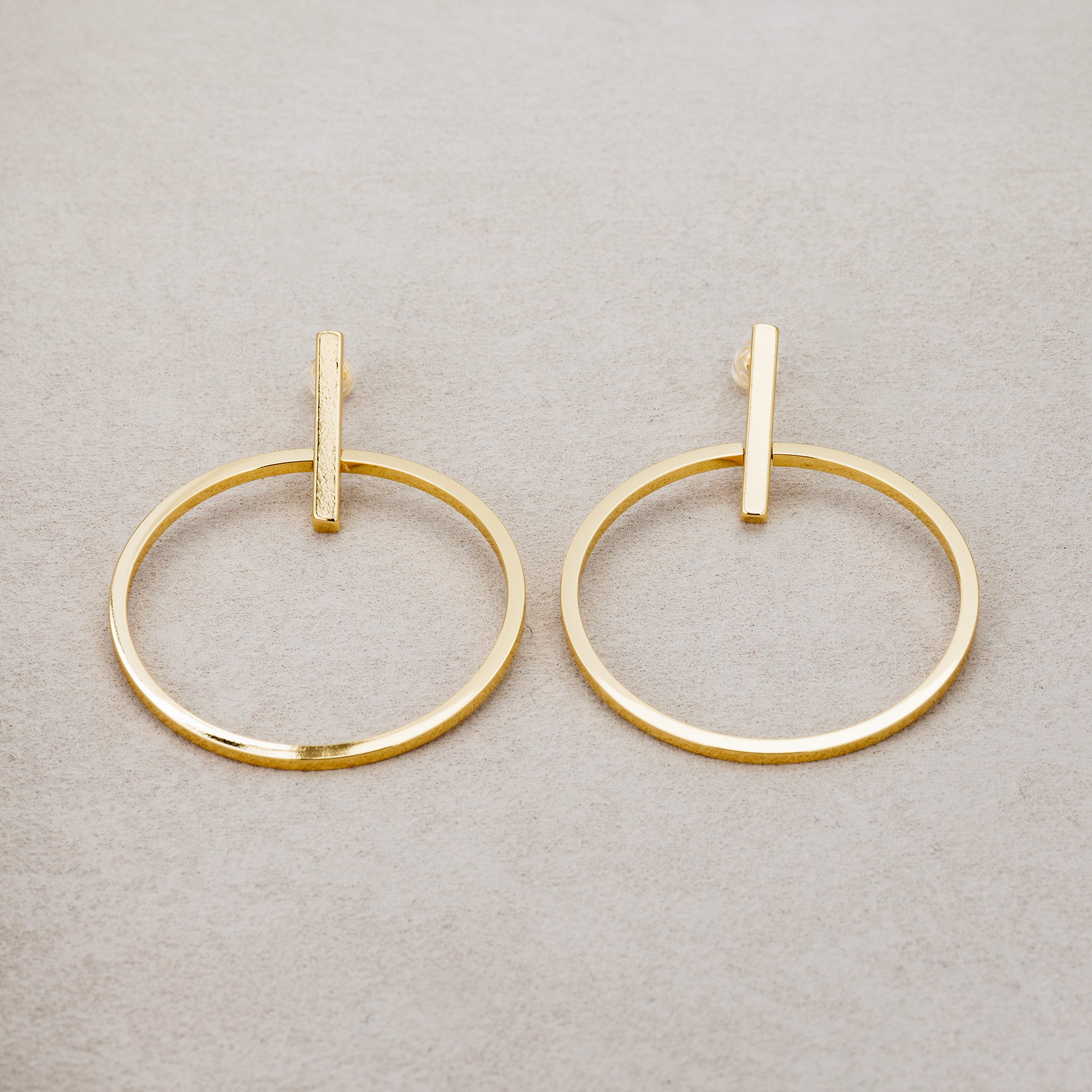 Launch Promo: 24K Gold PVD Stainless Steel Geometric Hoop and Bar Drop Statement Stud Earring | Sold Each