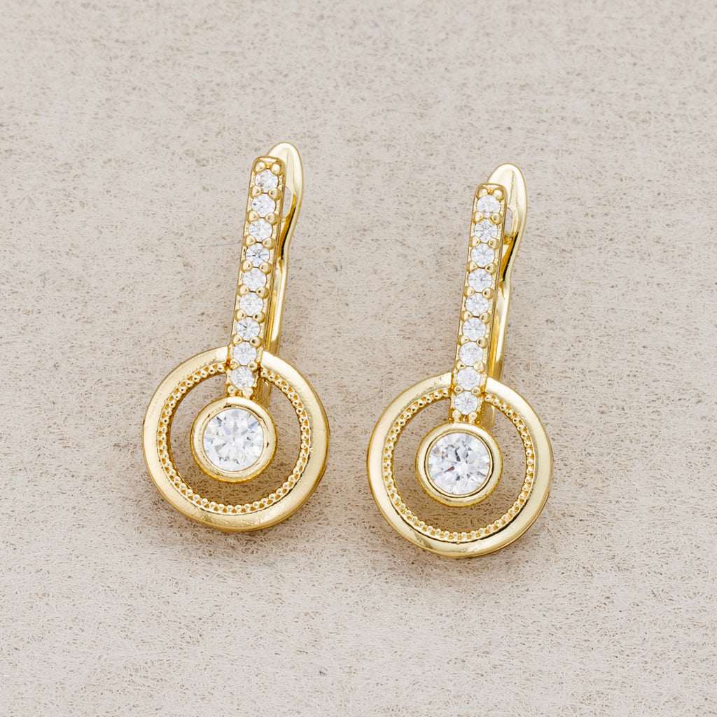 Launch Promo: 14K Gold PVD Stainless Steel Geometric Micro Paved CZ Round English Lock Drop Earring