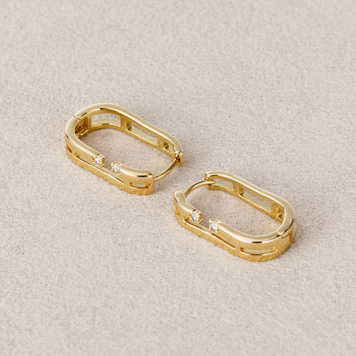 14K Gold Plated Clear CZ Rectangular Huggie Hoop Earring