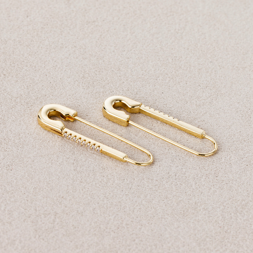 Launch Promo: 14K Gold PVD Stainless Steel Micro Paved CZ Safety Pin Earring