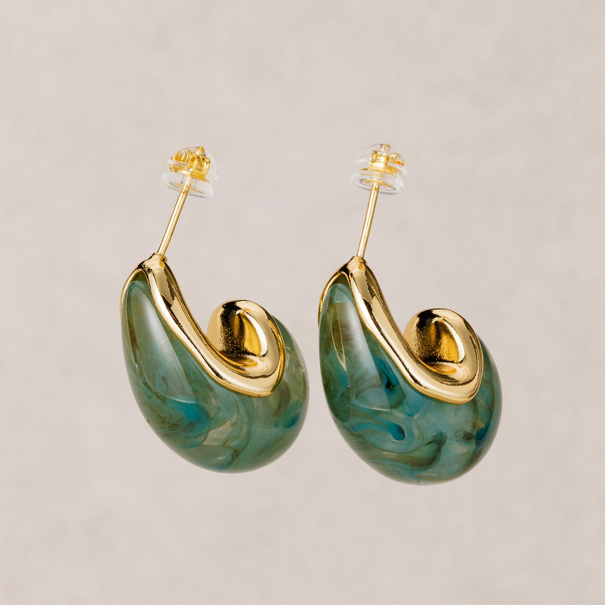 Launch Promo: 24K Gold PVD Stainless Steel Marble Acrylic Resin Teardrop Stud Earring | Sold Each