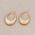 24K Gold Plated Micro Paved CZ Double Crescent Moon Hoop Earrings