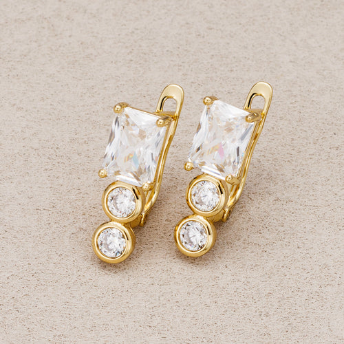 14K Gold Plated Round and Square Cut CZ Sparkling Huggie Hoop Earring