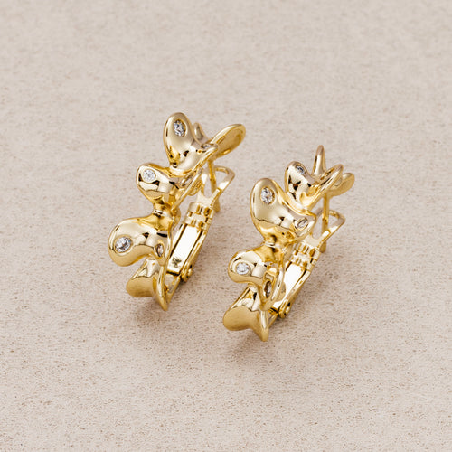 14K Gold Plated Clear CZ Molten Irregular Butterfly Hoop Earrings