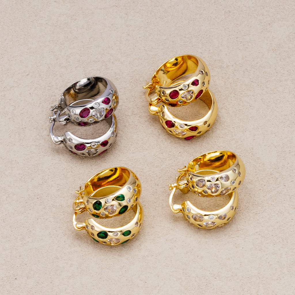 Launch Promo: 24K Gold PVD Stainless Steel Colorful CZ Hollow Braided Hoop Earring | Sold Each