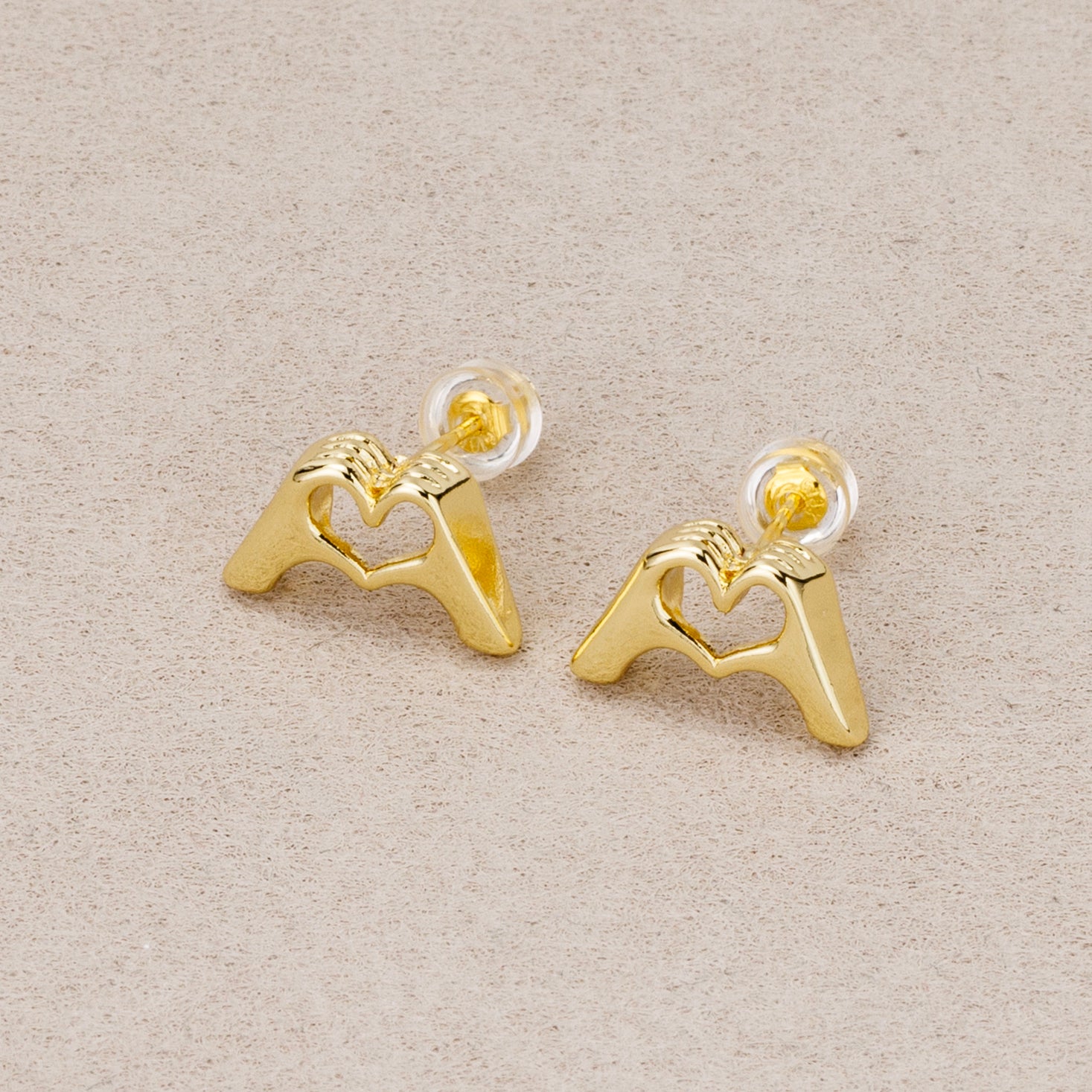 24K Gold Plated Plain Mini Hand Heart Stud Earrings