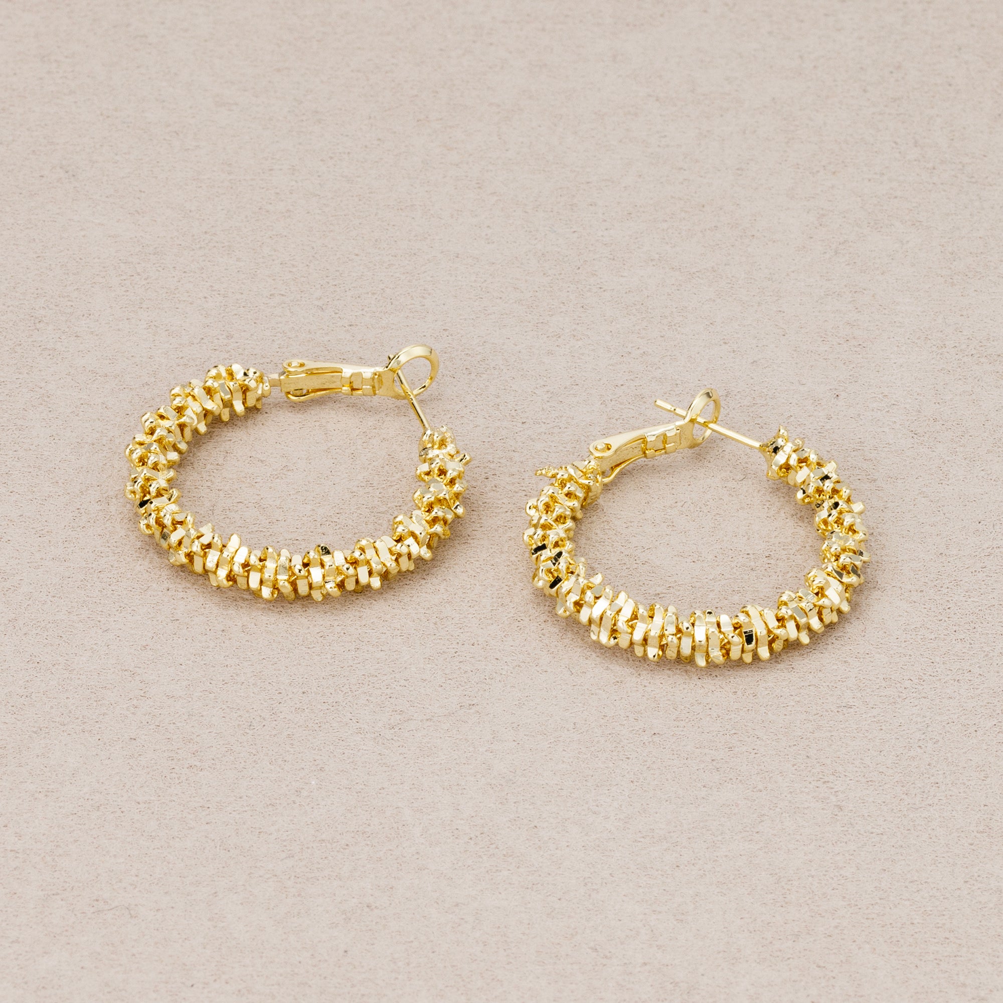 Gold Plated Thick Textured Popcorn Hoop Earrings in Gold & Silver