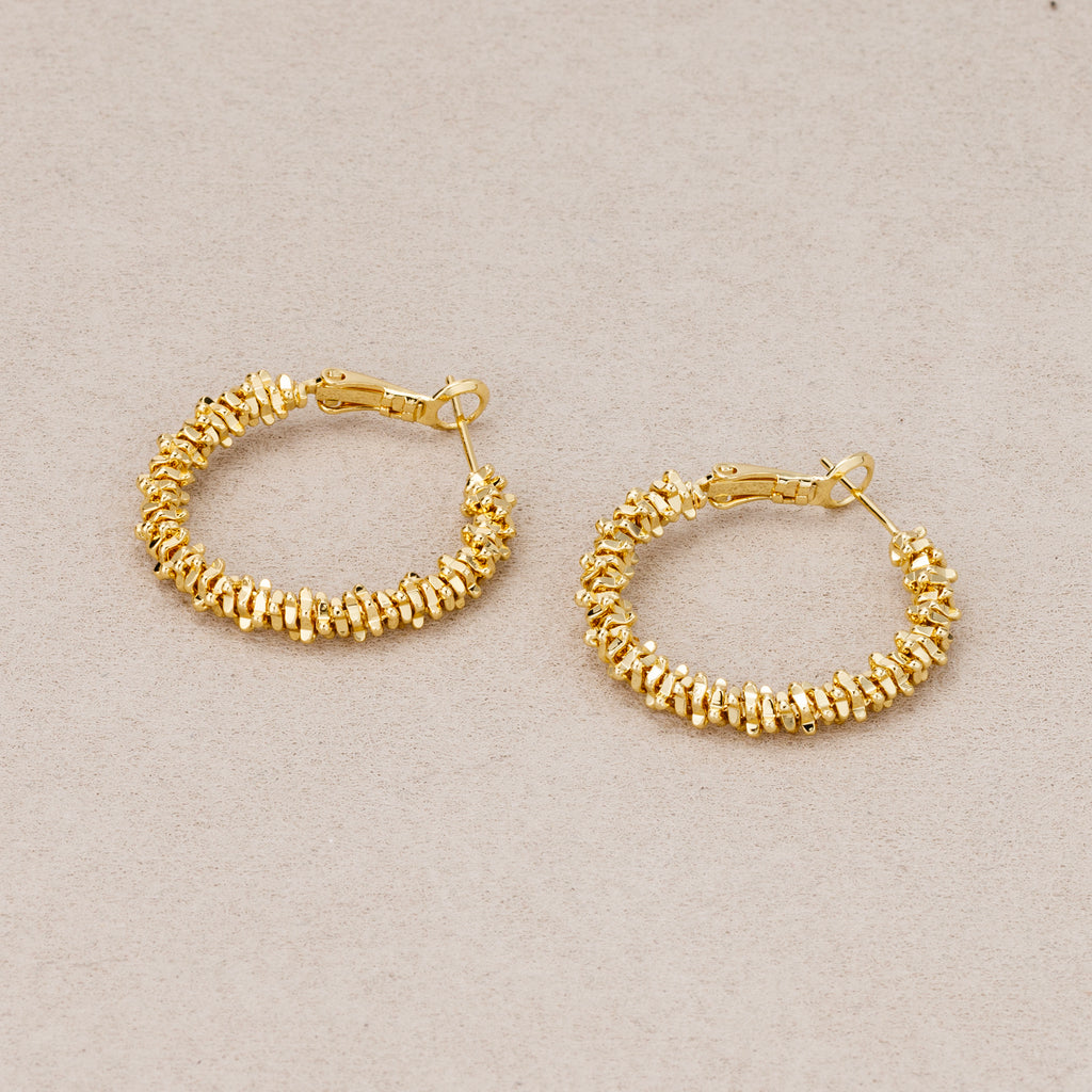Gold Plated Thick Textured Popcorn Hoop Earrings in Gold & Silver