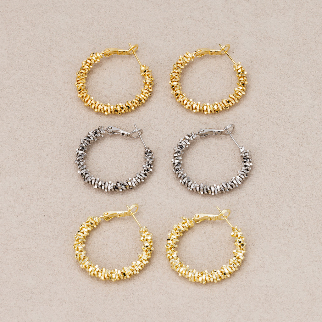 Gold Plated Thick Textured Popcorn Hoop Earrings in Gold & Silver