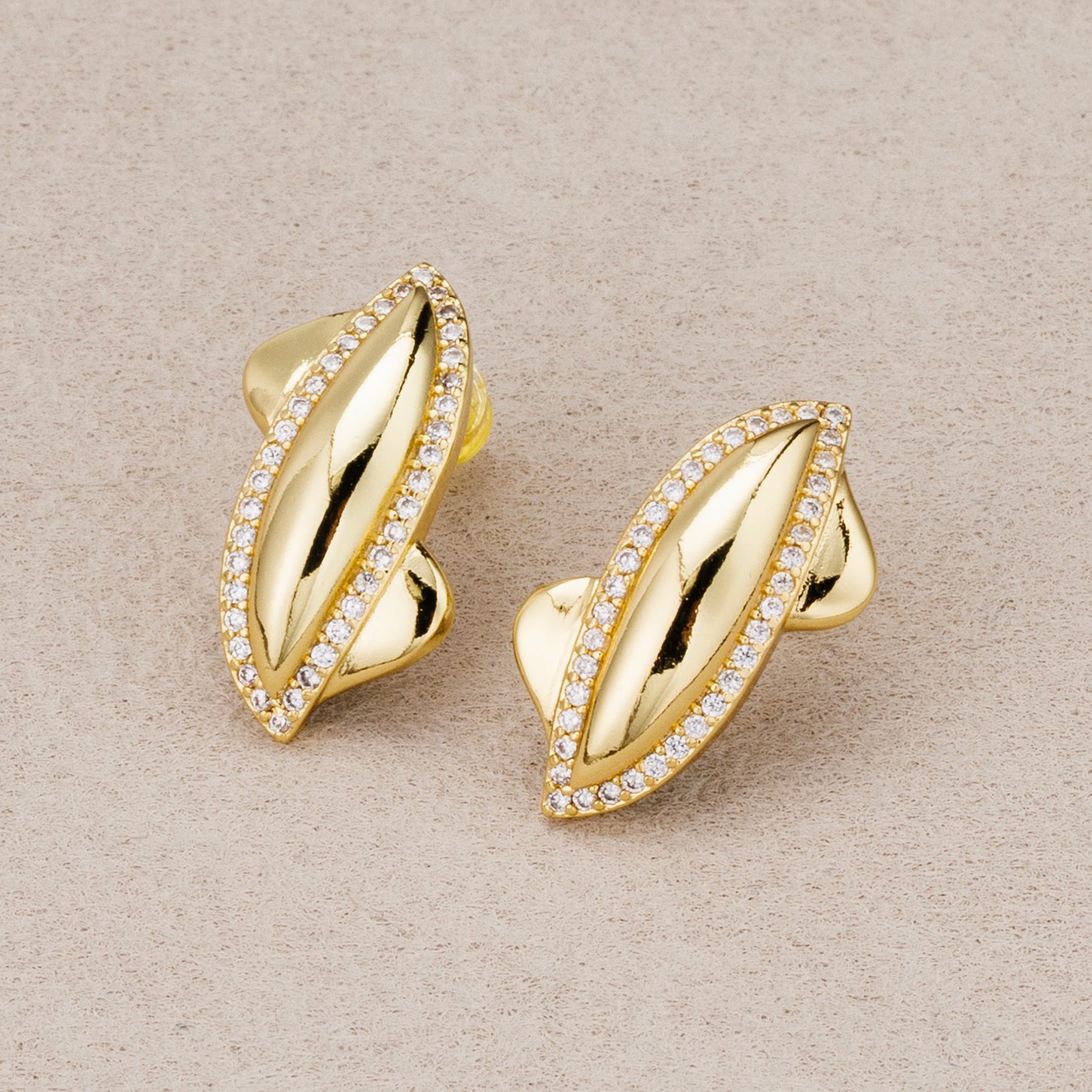 24K Gold Plated Micro Paved CZ Unique Molten Ellipse Stud Earrings