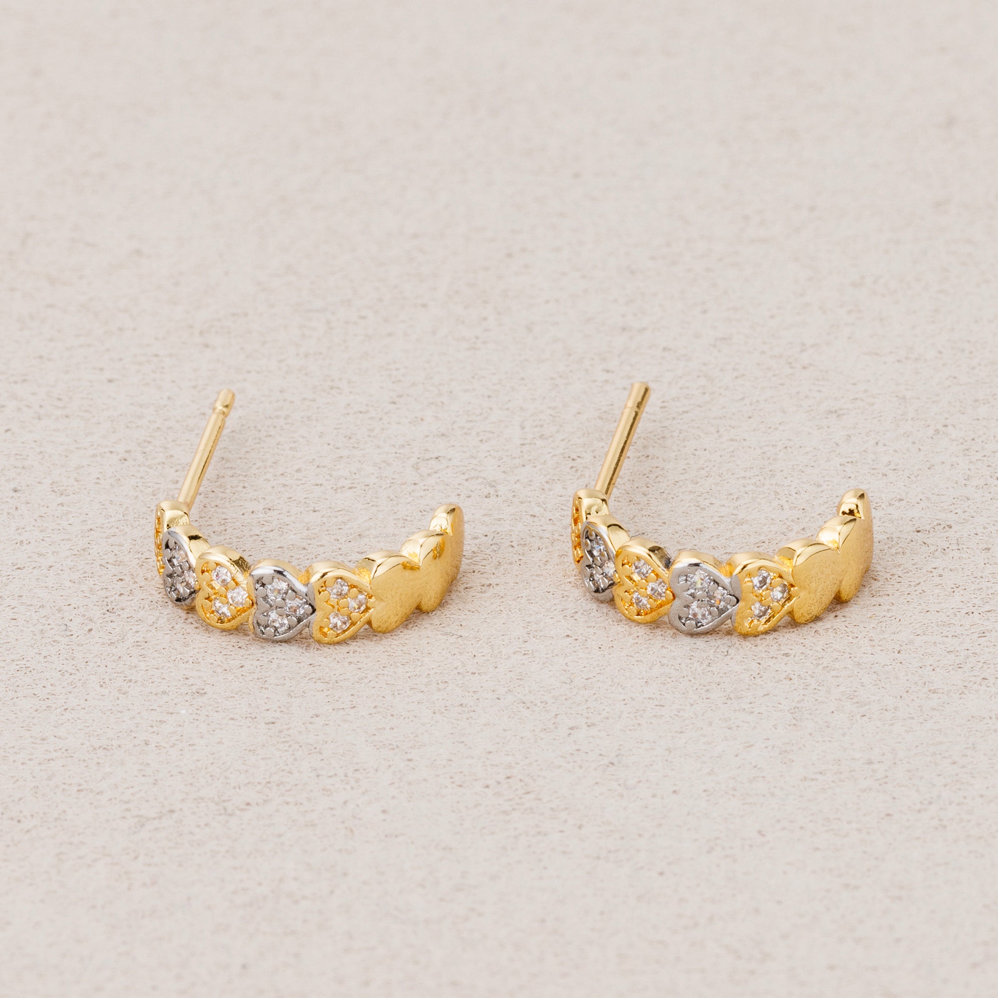 24K Gold Plated Micro Paved CZ Mini Heart Eternity C Hoop Earrings