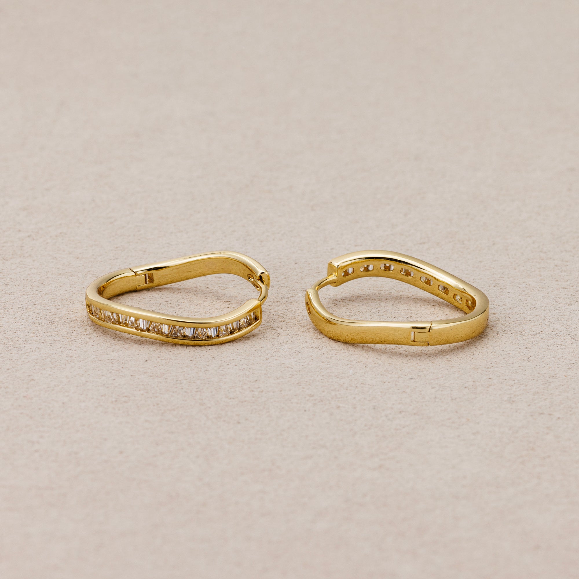 14K Gold Plated Baguette CZ Wavy Huggie Hoop Earrings