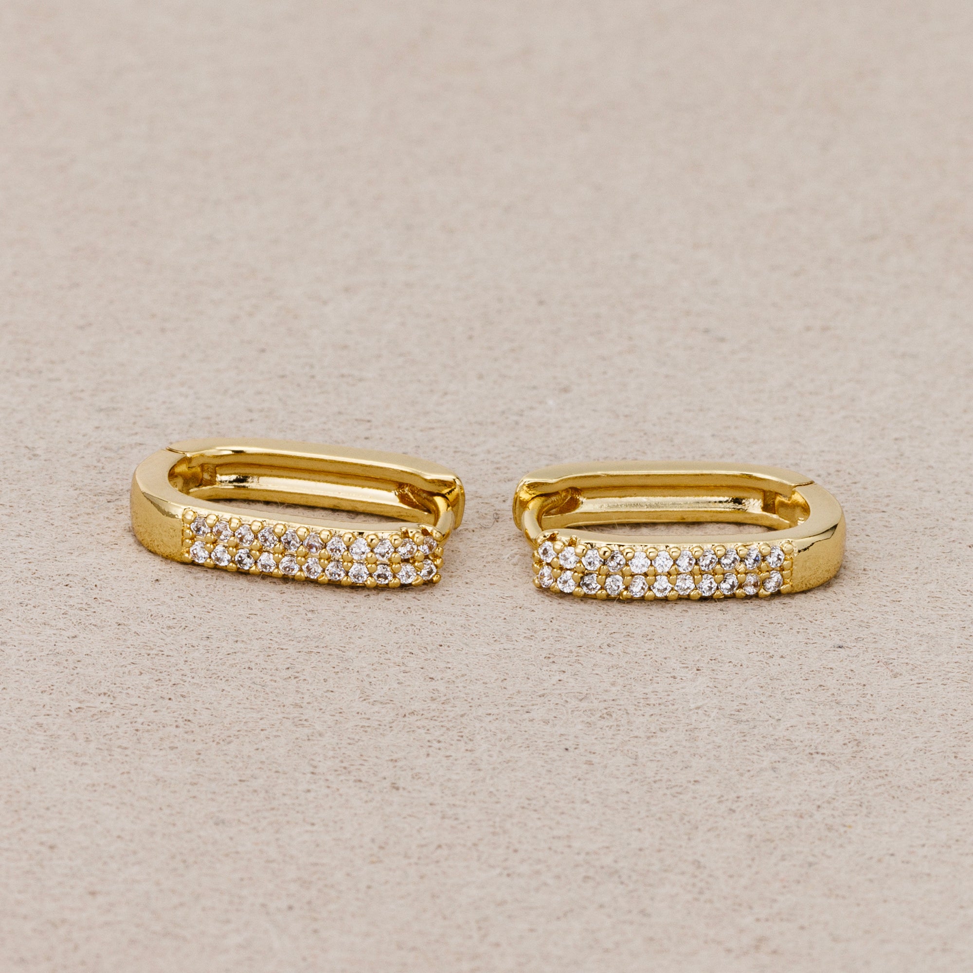 14K Gold Plated Micro Paved CZ Simple Rectangular Huggie Hoop Earrings