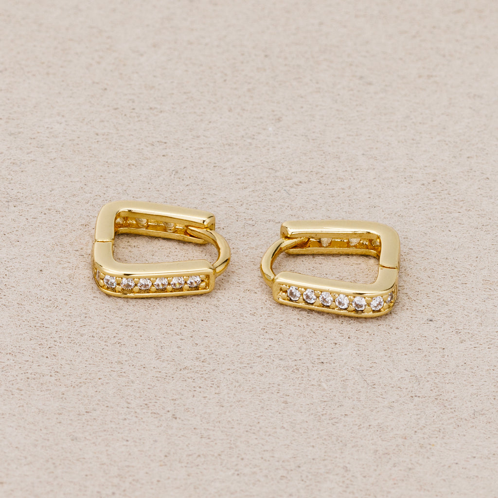 14K Gold Plated Micro Paved CZ Triangle Huggie Hoop Earrings