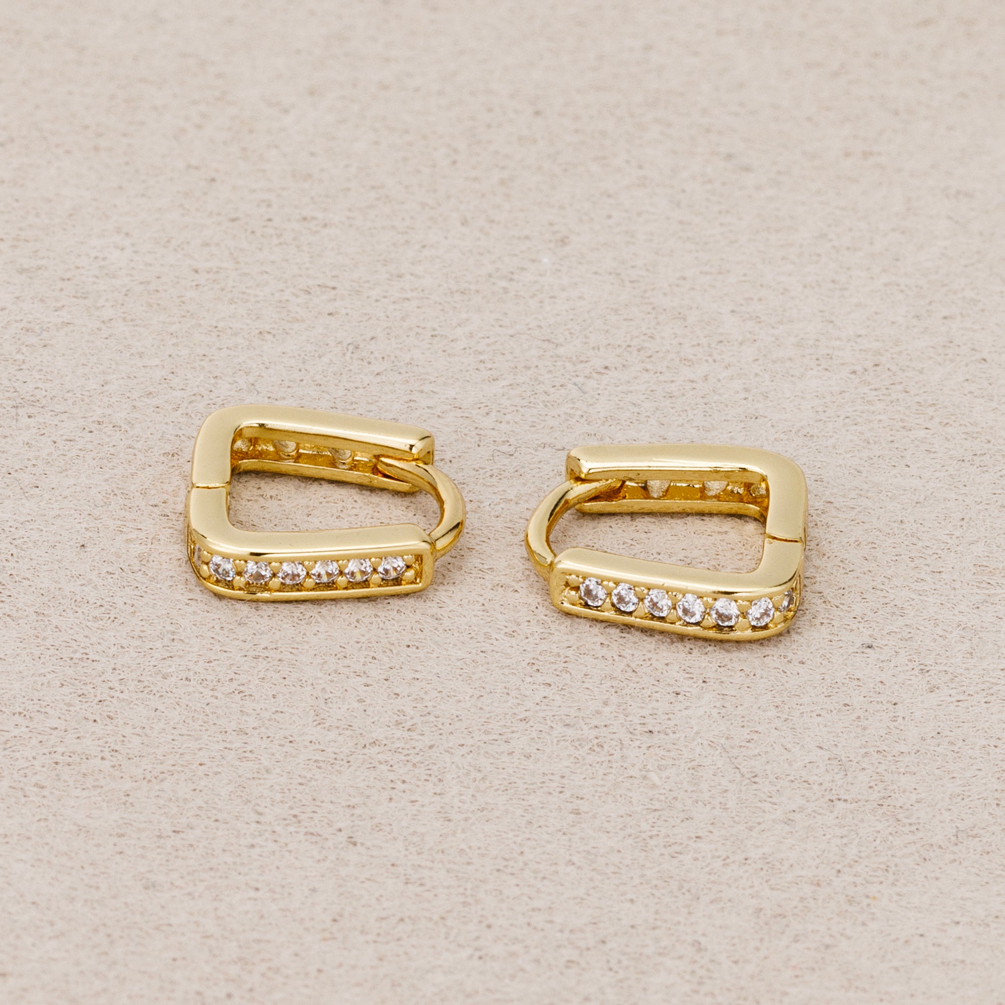14K Gold Plated Micro Paved CZ Triangle Huggie Hoop Earrings