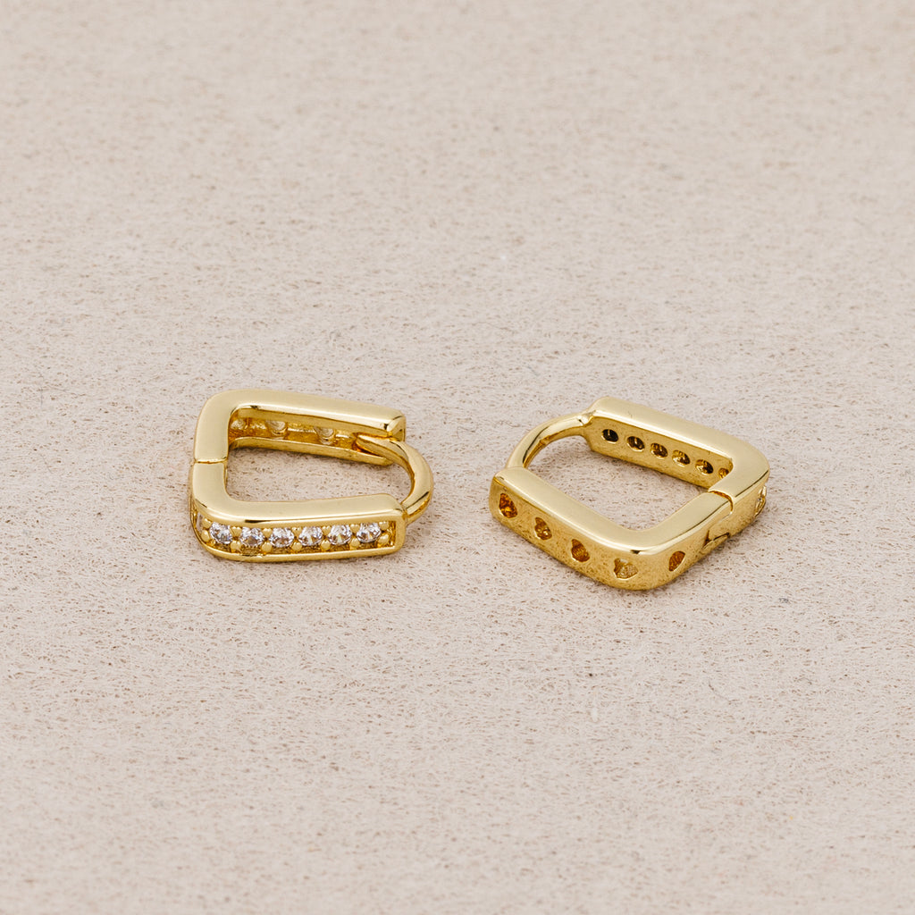 14K Gold Plated Micro Paved CZ Triangle Huggie Hoop Earrings