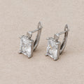 Rhodium Plated Simple Baguette CZ Huggie Hoop Earrings